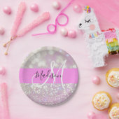 Meisjes Lila Shimmer Glitter Sparkles Monogram Papieren Bordje (Feest)