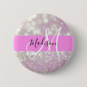 Meisjes Lila Shimmer Glitter Sparkles Monogram Ronde Button 5,7 Cm (Voorkant)