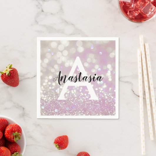 Meisjes Lila Shimmer Glitter Sparkles Monogram Servet (Insitu)