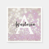 Meisjes Lila Shimmer Glitter Sparkles Monogram Servet (Voorkant)