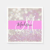 Meisjes Lila Shimmer Glitter Sparkles Monogram Servet (Voorkant)