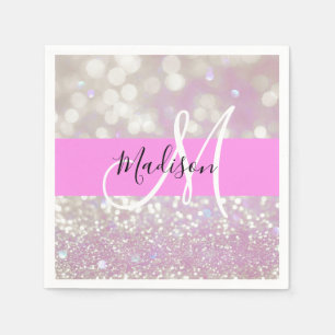 Meisjes Lila Shimmer Glitter Sparkles Monogram Servet