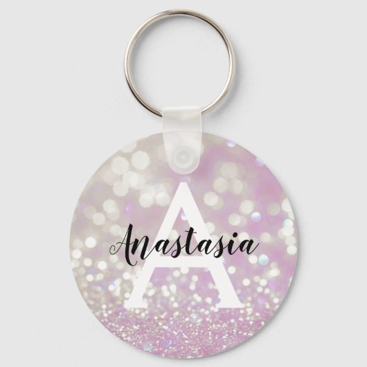Meisjes Lila Shimmer Glitter Sparkles Monogram Sleutelhanger (Voorkant)