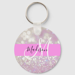 Meisjes Lila Shimmer Glitter Sparkles Monogram Sleutelhanger