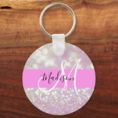 Meisjes Lila Shimmer Glitter Sparkles Monogram Sleutelhanger (Voorkant)