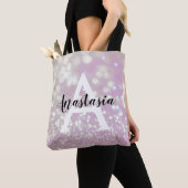 Meisjes Lila Shimmer Glitter Sparkles Monogram Tote Bag (Dichtbij)