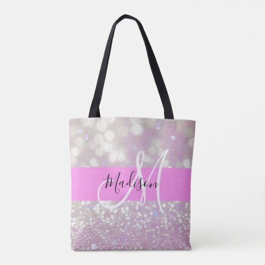 Meisjes Lila Shimmer Glitter Sparkles Monogram Tote Bag (Achterkant)