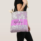 Meisjes Lila Shimmer Glitter Sparkles Monogram Tote Bag (Dichtbij)