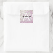 Meisjes Lila Shimmer Glitter Sparkles Monogram Vierkante Sticker (Tas)