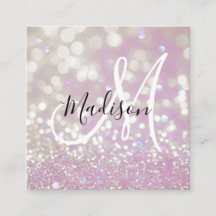 Meisjes Lila Shimmer Glitter Sparkles Monogram Vierkante Visitekaartje