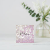 Meisjes Lila Shimmer Glitter Sparkles Monogram Vierkante Visitekaartje (Staand voorkant)