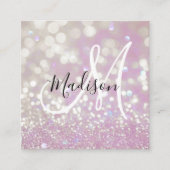 Meisjes Lila Shimmer Glitter Sparkles Monogram Vierkante Visitekaartje (Voorkant)