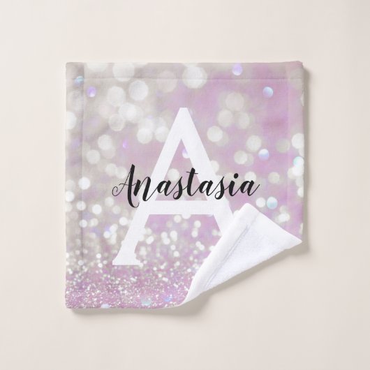 Meisjes Lila Shimmer Glitter Sparkles Monogram Washandje (Wasdoekje)
