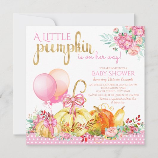 Meisjes Little Pumpkin Baby Shower Uitnodigingen (Voorkant)