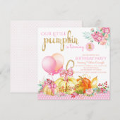 Meisjes Little Pumpkin Eerste Verjaardag Uitnodigi Kaart (Voorkant / Achterkant)