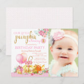 Meisjes Little Pumpkin Foto Eerste Verjaardag Kaart (Voorkant / Achterkant)