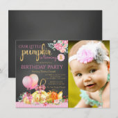 Meisjes Little Pumpkin Foto Eerste Verjaardag Kaart (Voorkant / Achterkant)