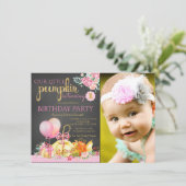Meisjes Little Pumpkin Foto Eerste Verjaardag Kaart (Staand voorkant)