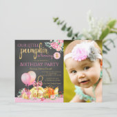 Meisjes Little Pumpkin schoolbord eerste verjaarda Kaart (Staand voorkant)