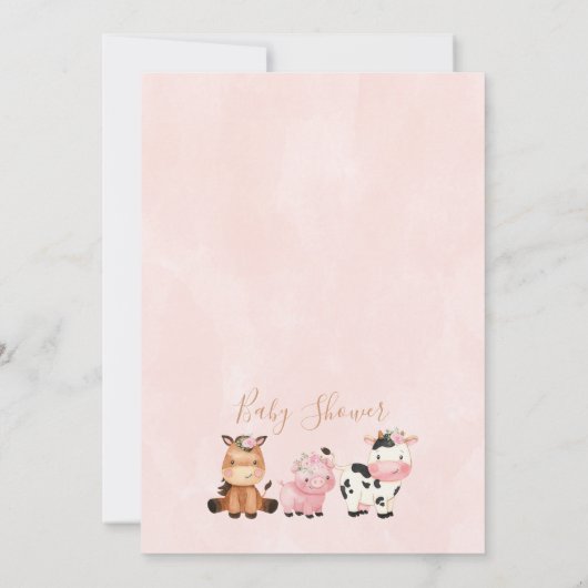 Meisjes Loofkrans Boerderijdieren Baby Shower Kaart (Achterkant)