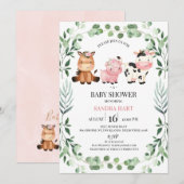 Meisjes Loofkrans Boerderijdieren Baby Shower Kaart (Voorkant / Achterkant)