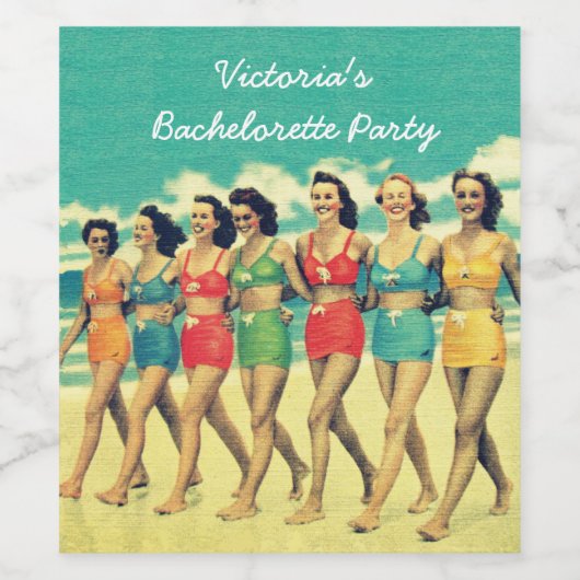 Meisjes lopen op het strand retro wijnlabel wijn etiket (Enkel label)