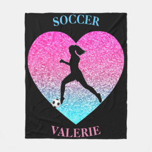 Meisjes Love Soccer Black Custom Fleece Blanket