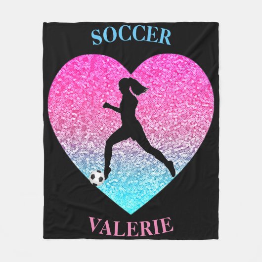 Meisjes Love Soccer Black Custom Fleece Blanket (Voorkant)