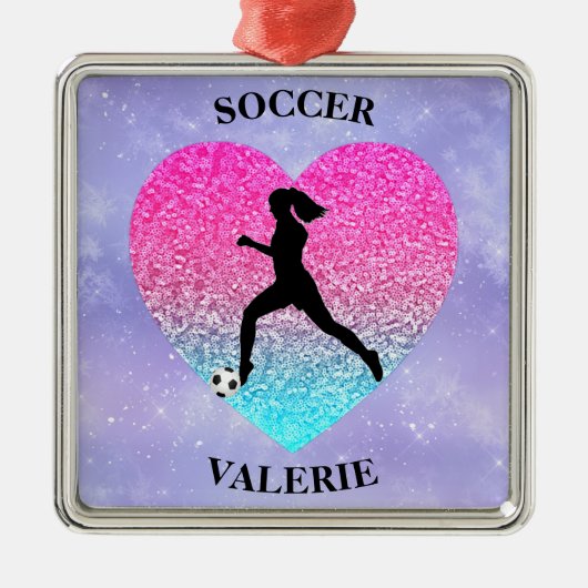 Meisjes Love Soccer Metalen Ornament (Voorkant)