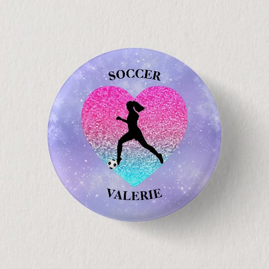 Meisjes Love Soccer Ronde Button 3,2 Cm (Voorkant)