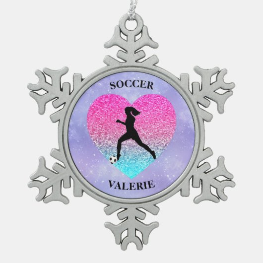 Meisjes Love Soccer Tin Sneeuwvlok Ornament (Voorkant)
