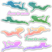 Meisjes "Love to swim" Sparkly Swimmer Stickers! Sticker (Voorkant)