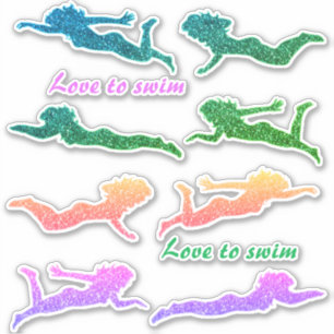 Meisjes "Love to swim" Sparkly Swimmer Stickers! Sticker