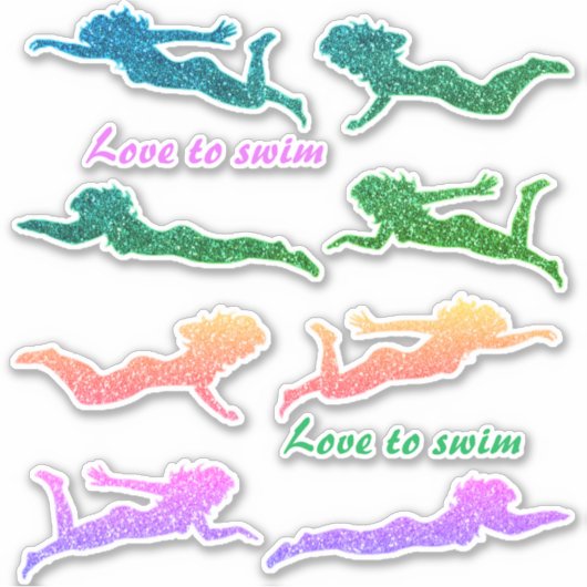 Meisjes "Love to swim" Sparkly Swimmer Stickers! Sticker (Voorkant)