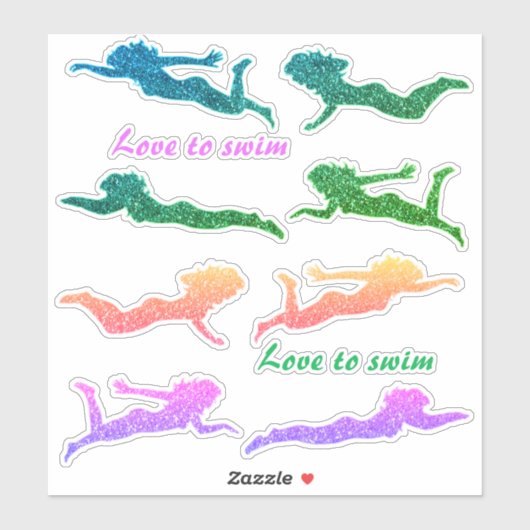 Meisjes "Love to swim" Sparkly Swimmer Stickers! Sticker (Vel)