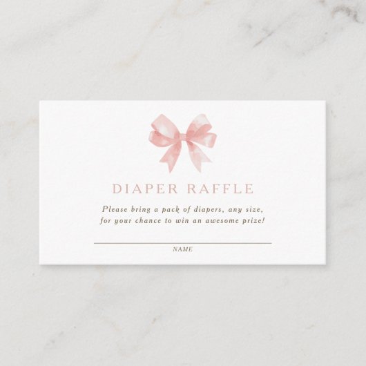 Meisjes Luier Raffle Roze Bow Coquette Baby shower Informatiekaartje (Voorkant)