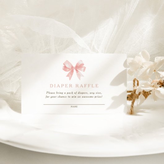 Meisjes Luier Raffle Roze Bow Coquette Baby shower Informatiekaartje