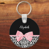 Meisjes luipaard printpatroon met roze hoed en naa sleutelhanger (Voorkant)
