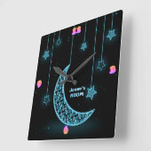 Meisjes Maan Sterren NEON Licht Stijl Gepersonalis Vierkante Klok (Hoek)