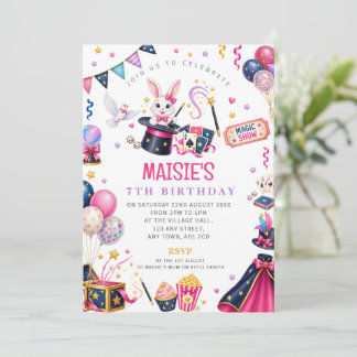 Meisjes Magie Show Goochelaar Verjaardagsuitnodigi Kaart
