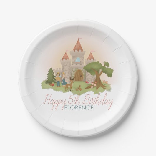 Meisjes Magisch Roze Sprookjeskasteel Kinderen Ver Papieren Bordje (Voorkant)