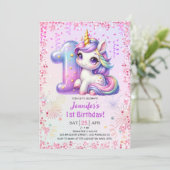 Meisjes Magische Eenhoorn 1e Verjaardagsfeest Kaart (Staand voorkant)