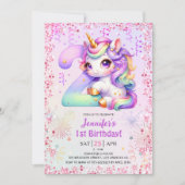 Meisjes Magische Eenhoorn 2e Verjaardagsfeestje Kaart (Voorkant)
