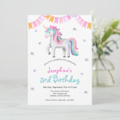 Meisjes Magische Eenhoorn 3e Verjaardagsfeestje Kaart (Staand voorkant)