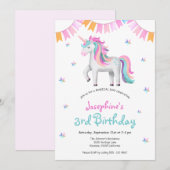 Meisjes Magische Eenhoorn 3e Verjaardagsfeestje Kaart (Voorkant / Achterkant)