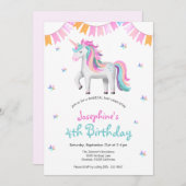 Meisjes Magische Eenhoorn 4e Verjaardagsfeest Kaart (Voorkant / Achterkant)