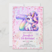 Meisjes Magische Eenhoorn 7e Verjaardagsfeest Kaart (Voorkant)