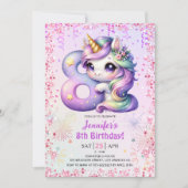 Meisjes Magische Eenhoorn 8e Verjaardagsfeest Kaart (Voorkant)