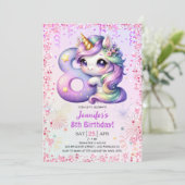 Meisjes Magische Eenhoorn 8e Verjaardagsfeest Kaart (Staand voorkant)