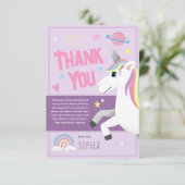 Meisjes Magische Paarse Eenhoorn Kids Verjaardag Bedankkaart (Staand voorkant)